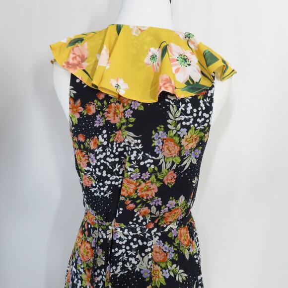 Yumi Kim Black Midnight Magic Nantucket Wrap Dress with Yellow Ruffle Hem Small - Picture 6 of 9